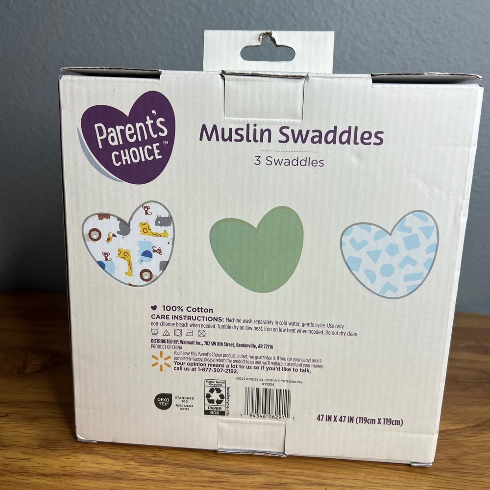 Parent's Choice Swaddle Blankets Multi Muslin 3 Pack Safari Geometric NEW - Picture 4 of 4